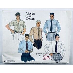 Vintage Vogue Pattern 1271 Men’s Shirt Sewing Pattern Sz 15.5 Chest 40 UNCUT